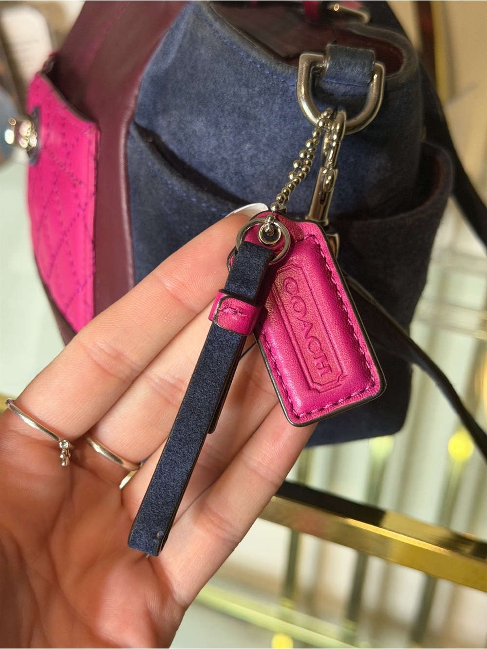 Coach Two-Tone Fuchsia, Burgundy and Navy Leather Shoulder Bag - Picture 8 of 16